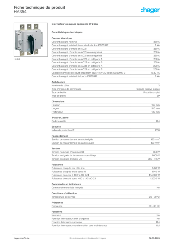 Image Hager Fiche technique du produit HA354 | Hager Belgique