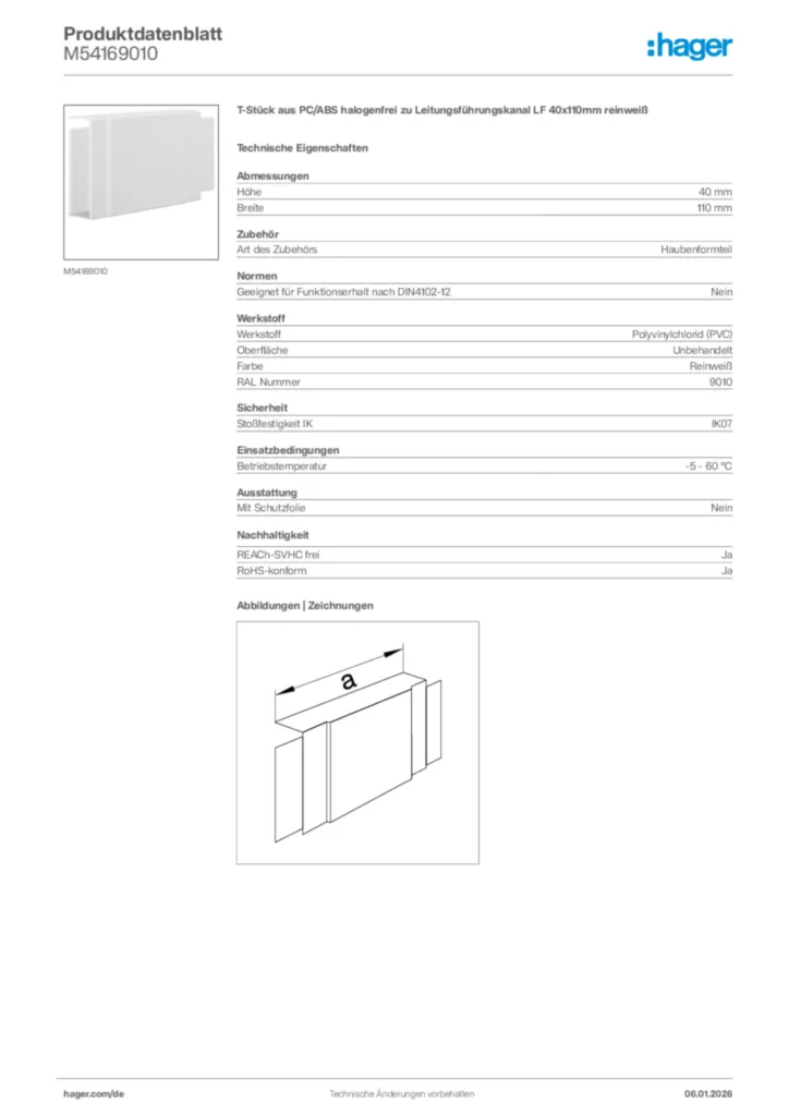 Bild Hager Produktdatenblatt M54169010 | Hager Deutschland