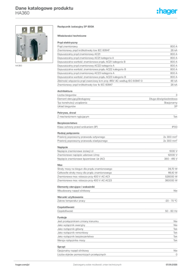 Zdjęcie Hager Dane katalogowe produktu HA360 | Hager Polska