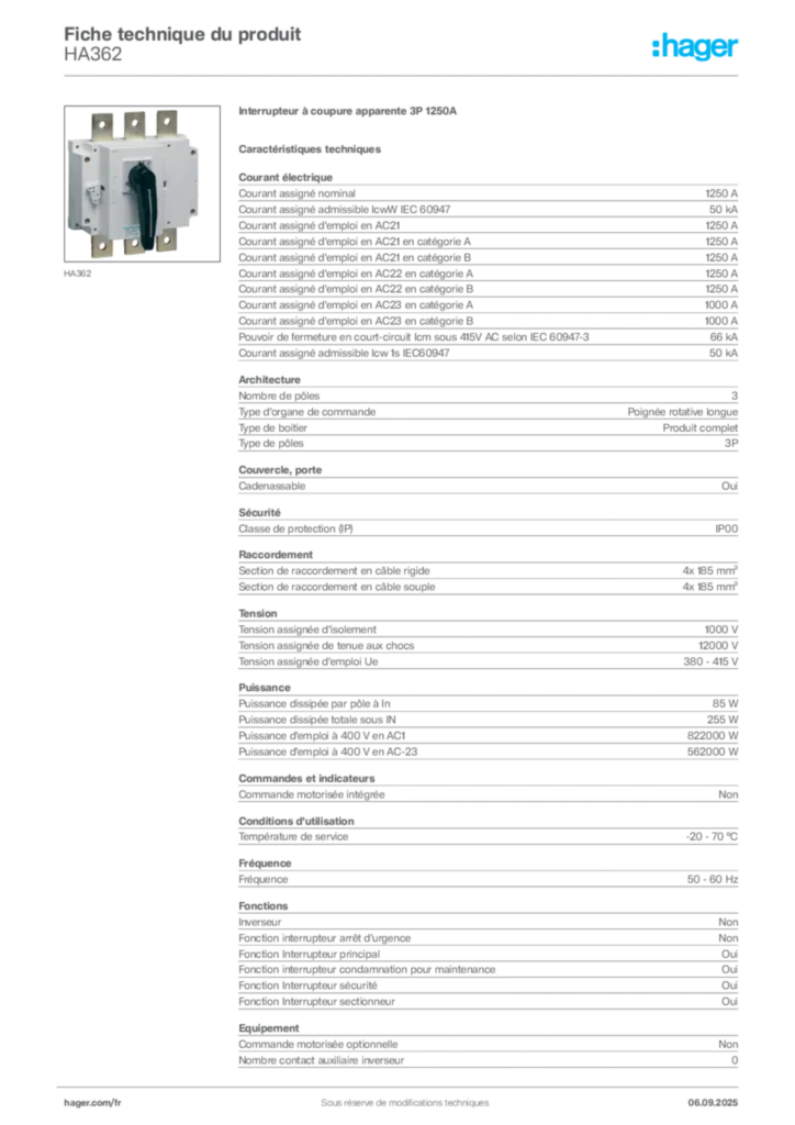 Image Hager Fiche technique du produit HA362 | Hager France