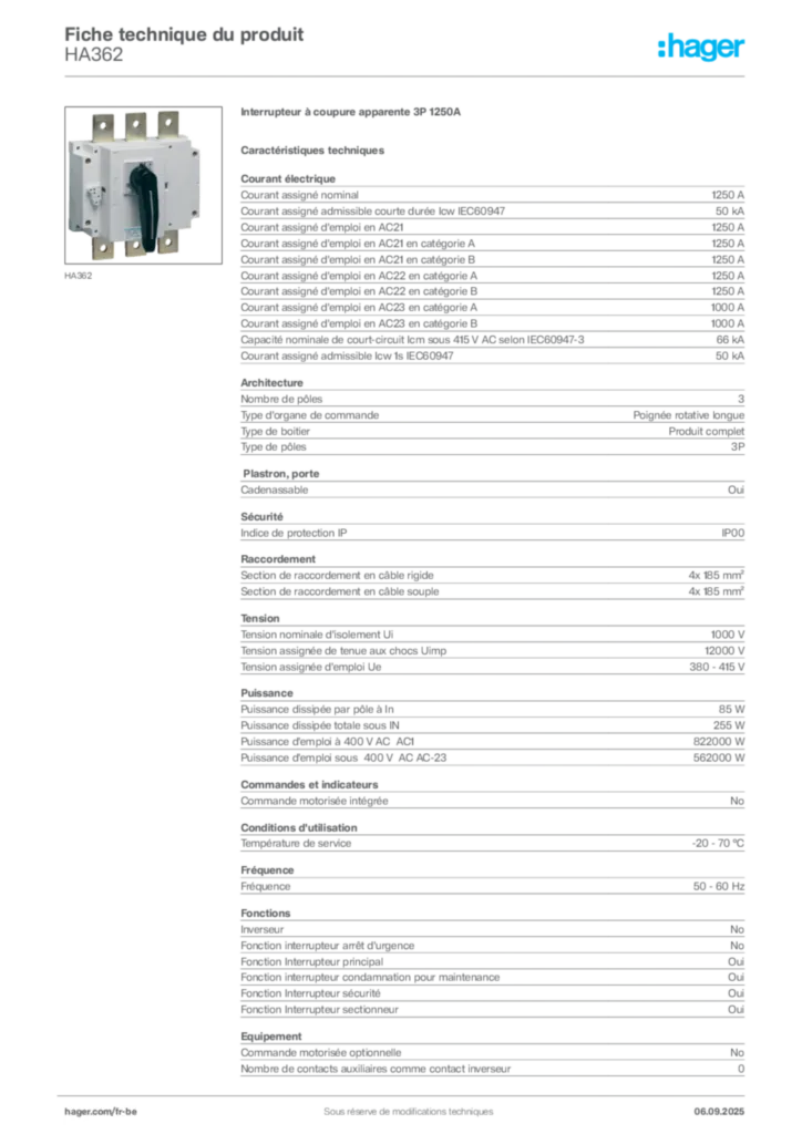 Image Hager Fiche technique du produit HA362 | Hager Belgique