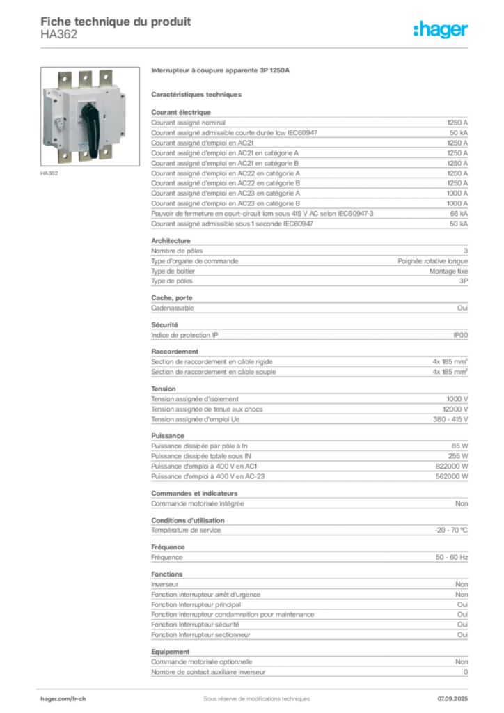 Image Hager Fiche technique du produit HA362 | Hager Suisse