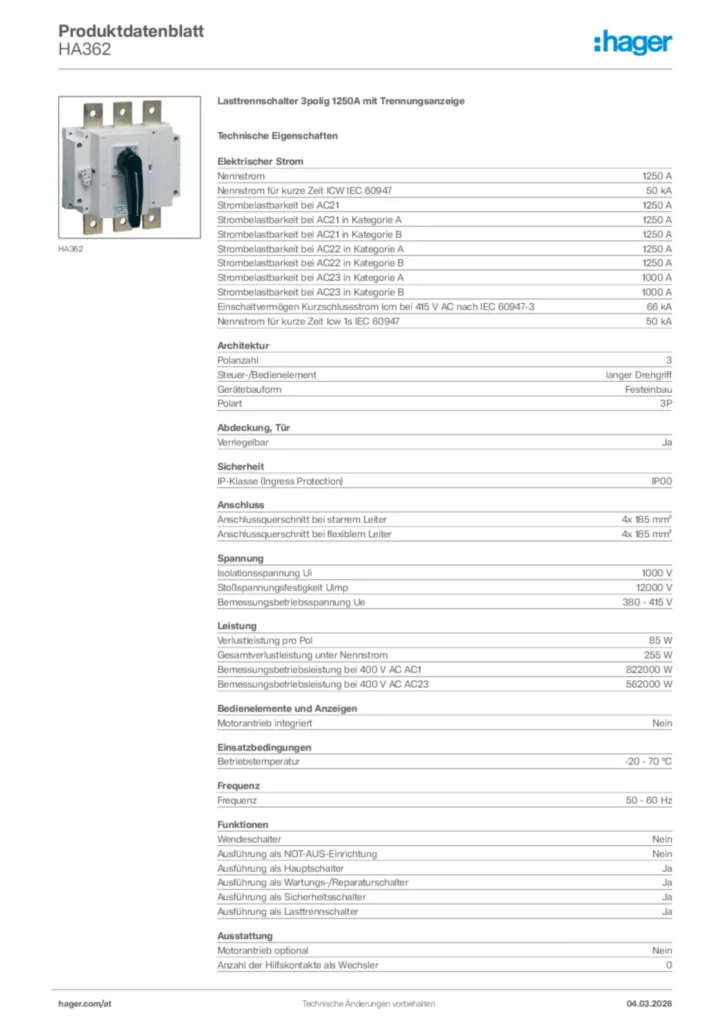 Bild Hager Produktdatenblatt HA362 | Hager Deutschland