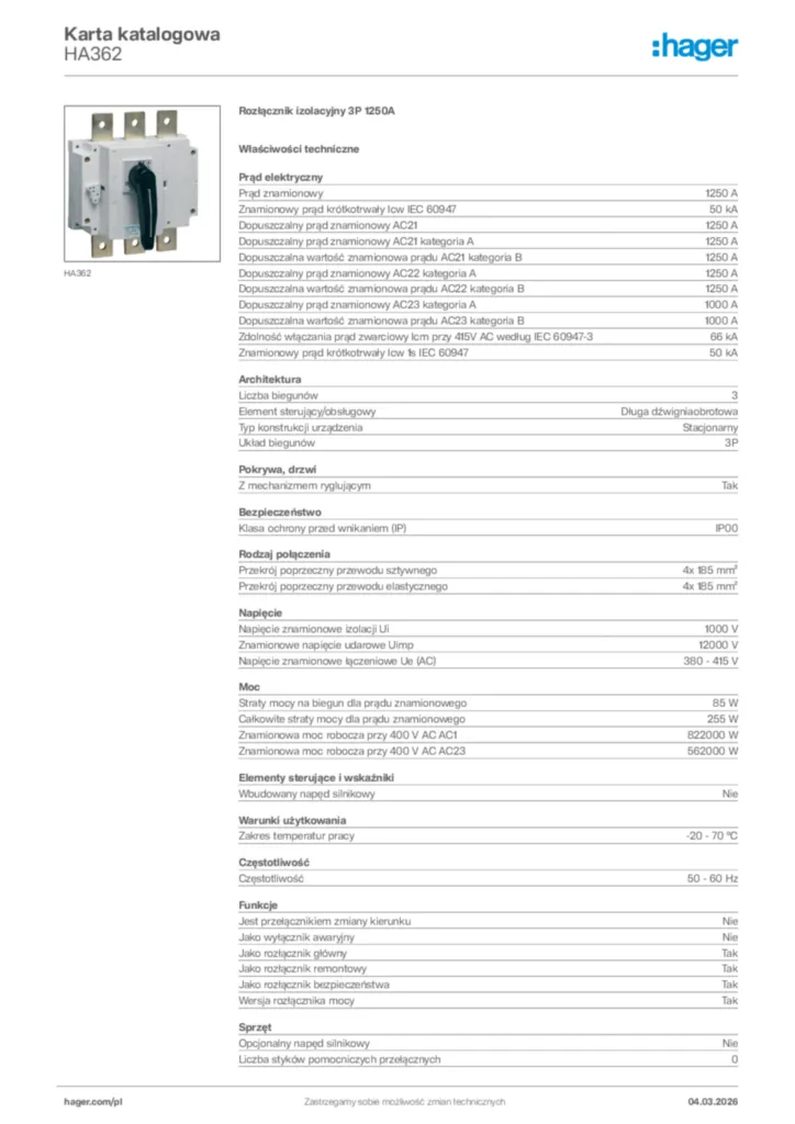 Zdjęcie Hager Karta katalogowa HA362 | Hager Polska