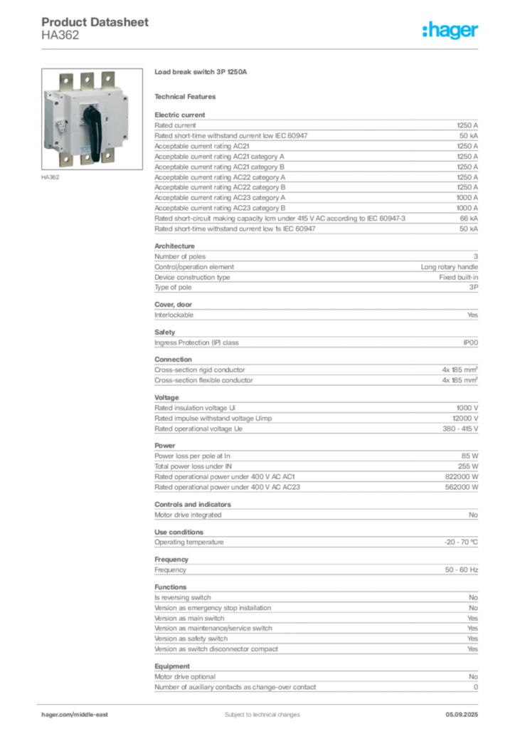 Image Hager Product data sheet HA362  | Hager