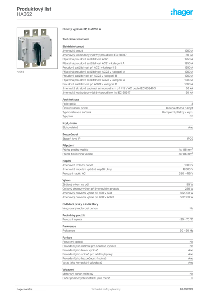 Obrázek Hager Produktový list HA362 | Hager
