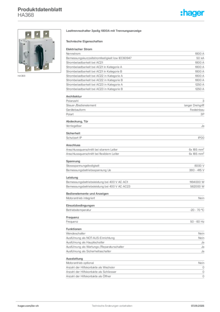 Bild Hager Produktdatenblatt HA368 | Hager Schweiz
