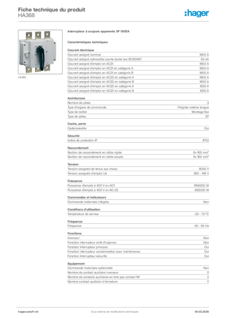 Image Hager Fiche technique du produit HA368 | Hager Suisse