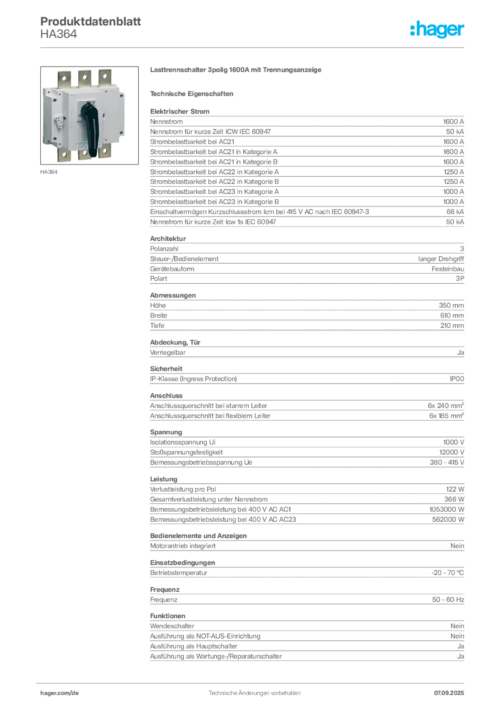 Bild Hager Produktdatenblatt HA364 | Hager Deutschland