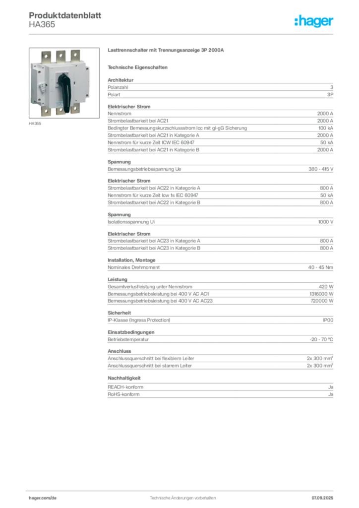 Bild Hager Produktdatenblatt HA365 | Hager Deutschland