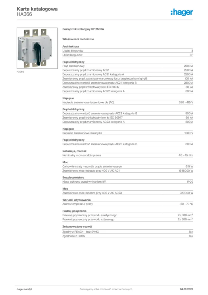 Zdjęcie Hager Karta katalogowa HA366 | Hager Polska