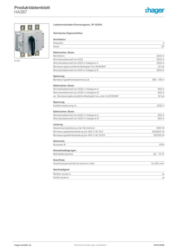 Bild Hager Produktdatenblatt HA367 | Hager Schweiz