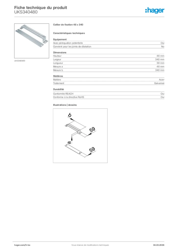 Image Hager Fiche technique du produit UKS340480 | Hager Belgique