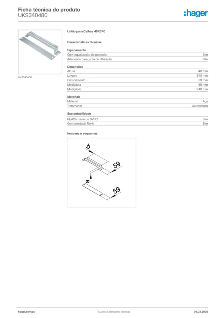 Imagem Hager Ficha técnica do produto UKS340480 | Hager Portugal