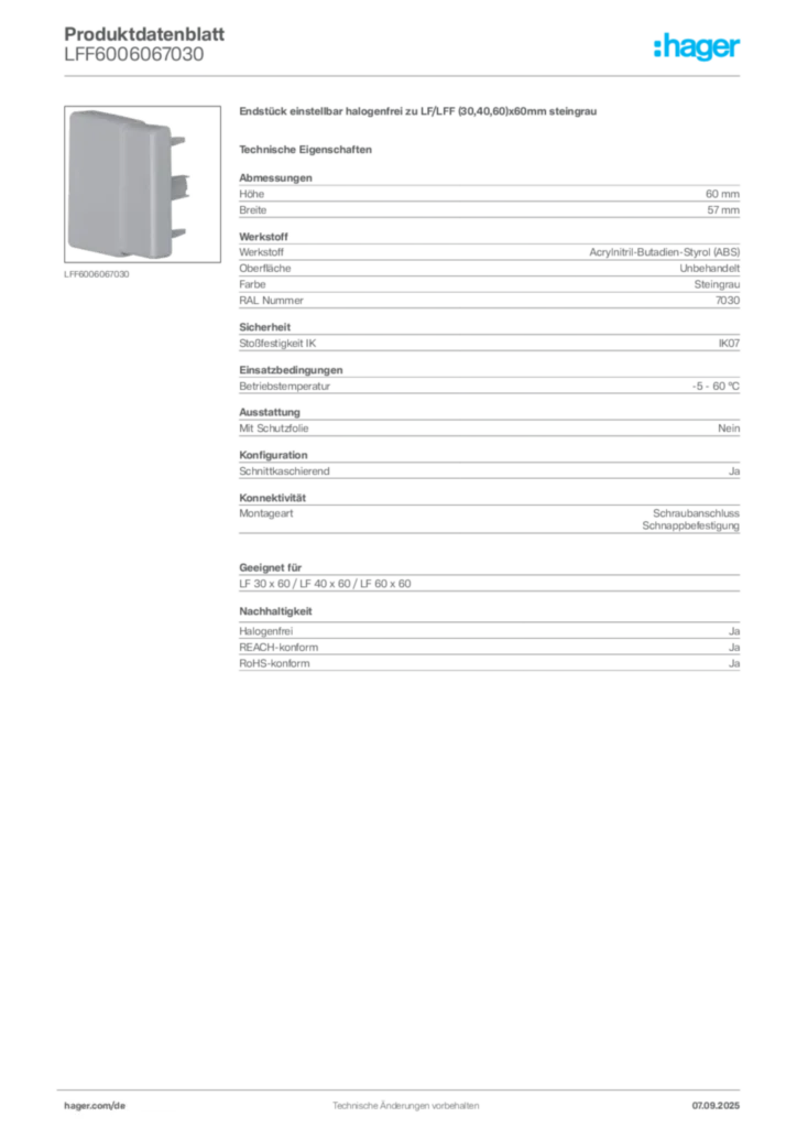 Bild Hager Produktdatenblatt LFF6006067030 | Hager Deutschland