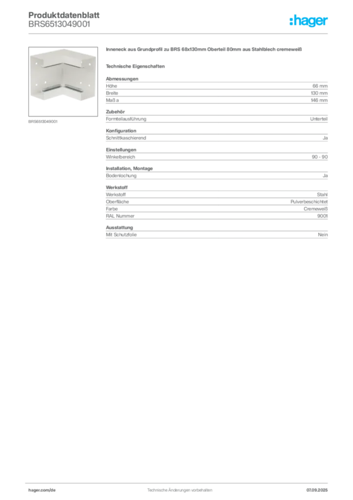Bild Hager Produktdatenblatt BRS6513049001 | Hager Deutschland