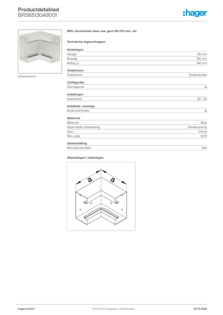Afbeelding Hager Productdatablad BRS6513049001 | Hager Nederland