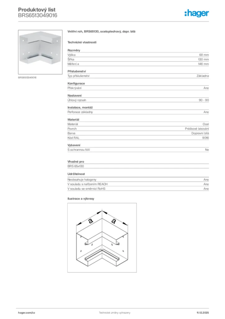 Obrázek Hager Produktový list BRS6513049016 | Hager