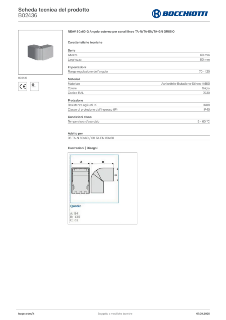 Immagine Bocchiotti Scheda tecnica del prodotto B02436 | Hager Italia