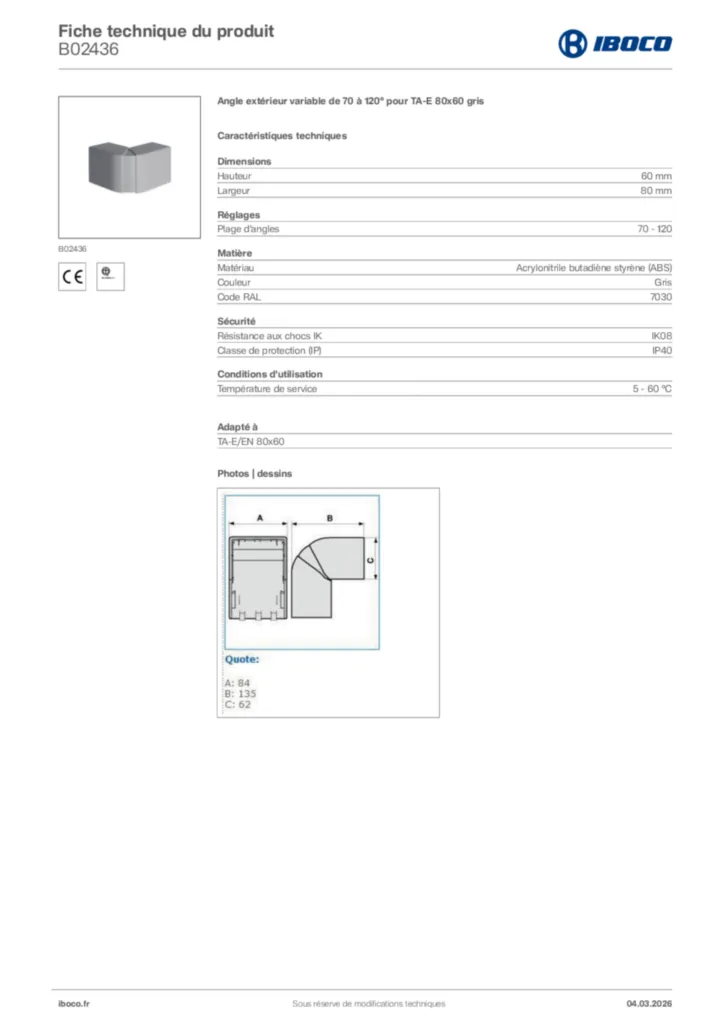 Image Iboco Fiche technique du produit B02436 | Hager France