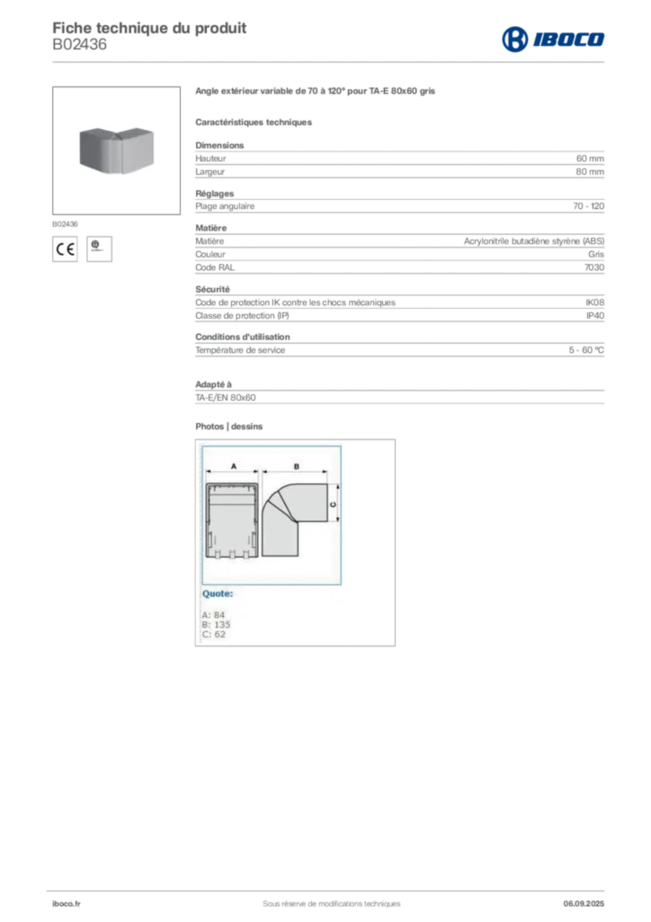 Image Iboco Fiche technique du produit B02436 | Hager France