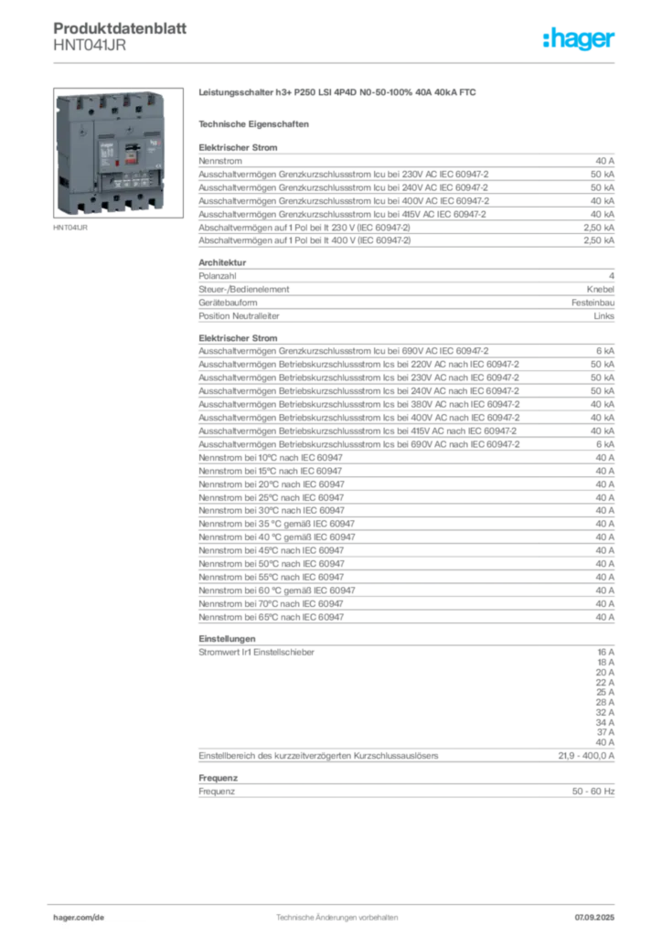 Bild Hager Produktdatenblatt HNT041JR | Hager Deutschland