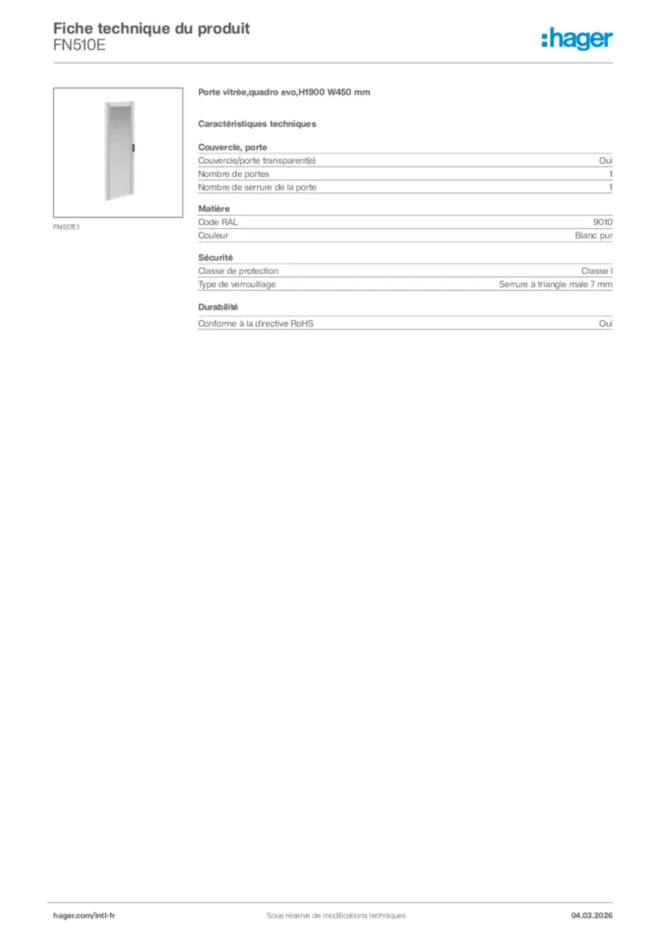 Image Hager Fiche technique du produit FN510E | Hager Afrique