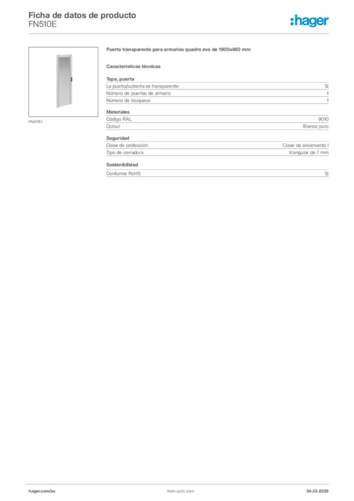 Imagen Hager Ficha de datos de producto FN510E | Hager España