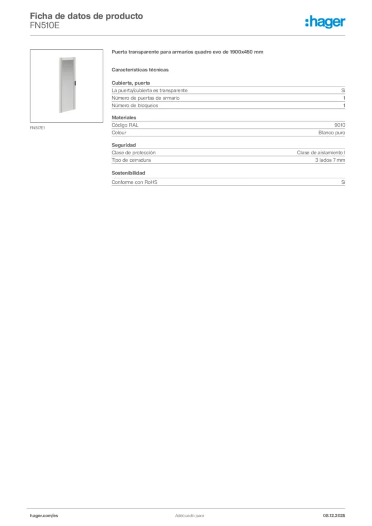 Imagen Hager Ficha de datos de producto FN510E | Hager España