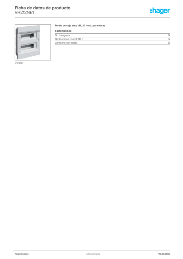 Imagen Hager Ficha de datos de producto VR212NE1 | Hager España