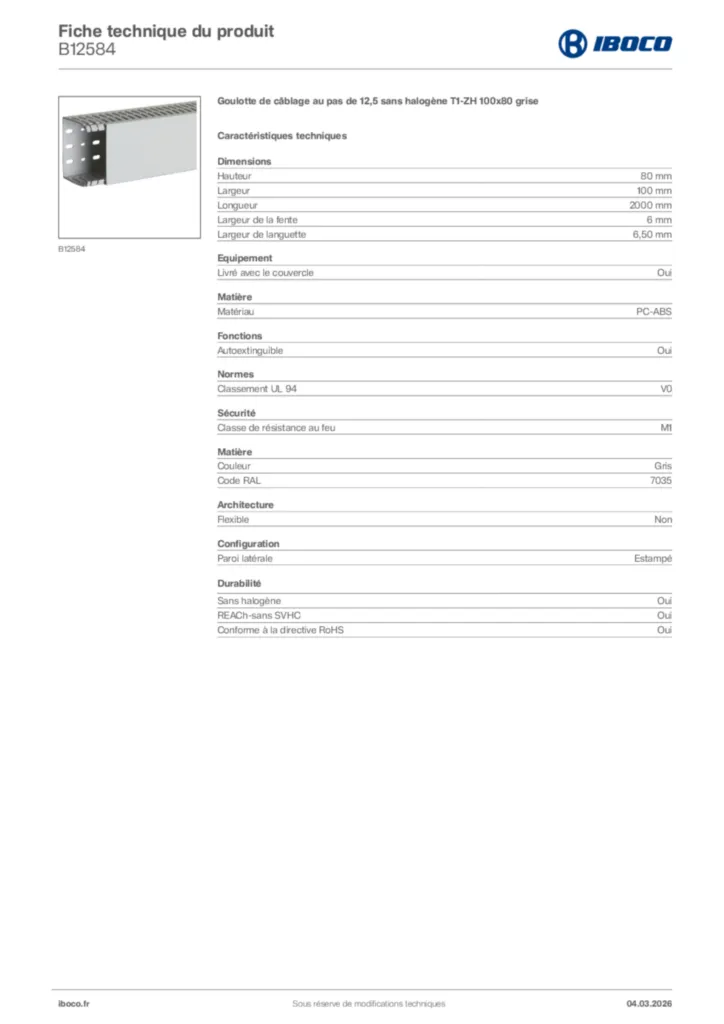 Image Iboco Fiche technique du produit B12584 | Hager France