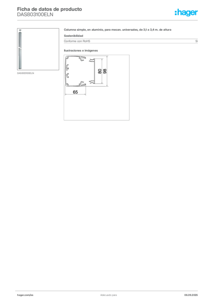 Imagen Hager Ficha de datos de producto DAS803100ELN | Hager España