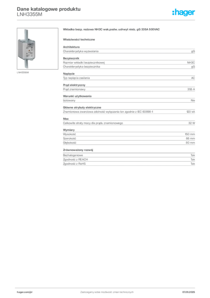 Zdjęcie Hager Dane katalogowe produktu LNH3355M | Hager Polska
