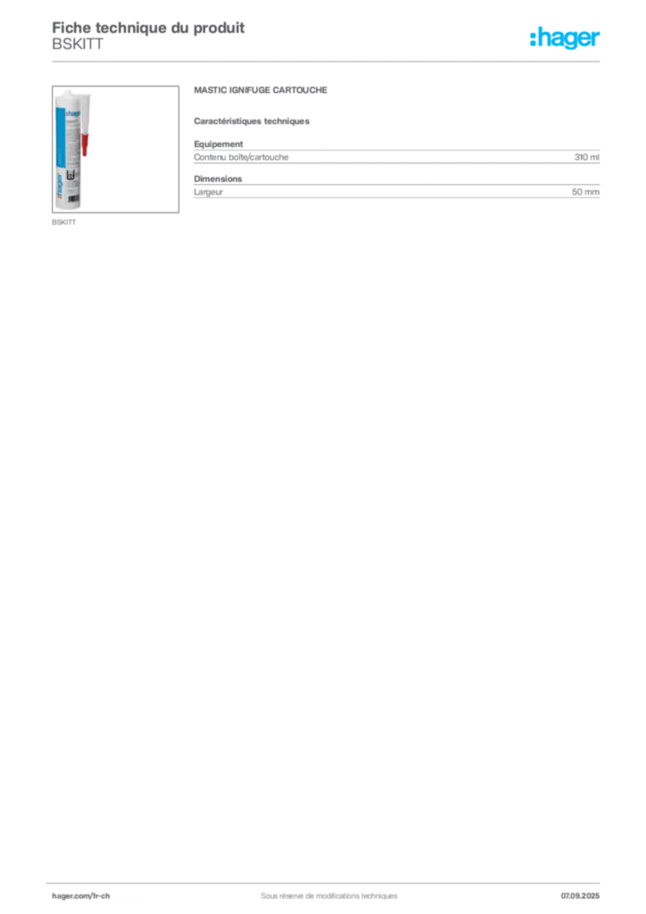 Image Hager Fiche technique du produit BSKITT | Hager Suisse