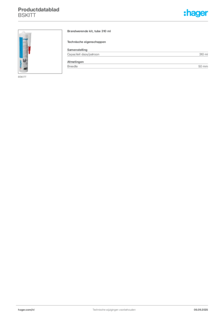Afbeelding Hager Productdatablad BSKITT | Hager Nederland