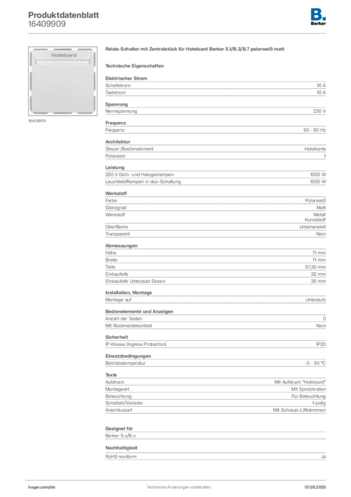 Bild Berker Produktdatenblatt 16409909 | Hager Deutschland