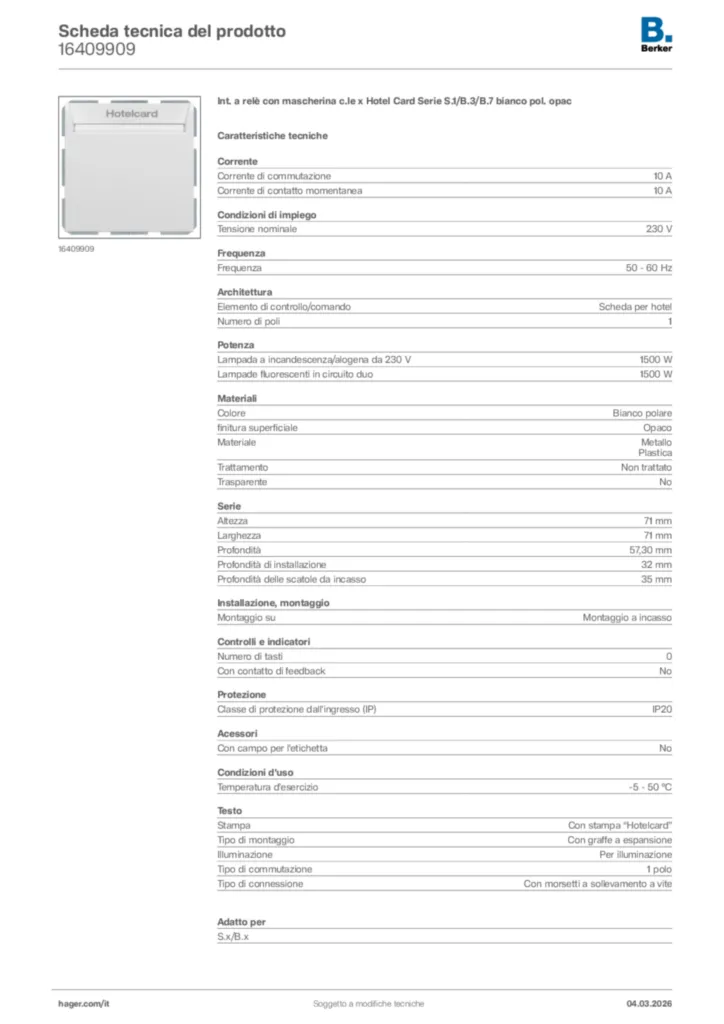 Immagine Berker Scheda tecnica del prodotto 16409909 | Hager Italia