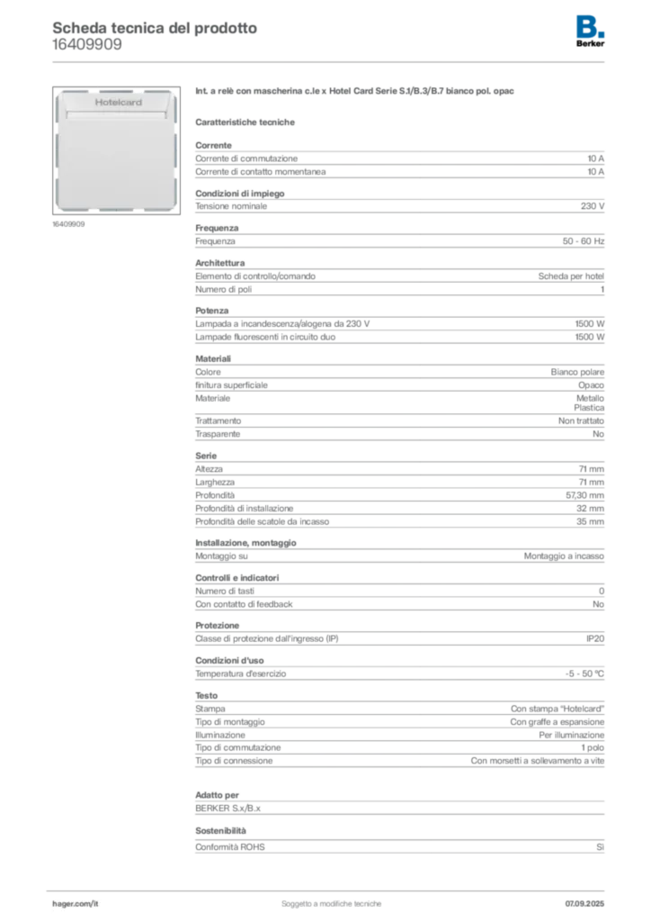 Immagine Berker Scheda tecnica del prodotto 16409909 | Hager Italia
