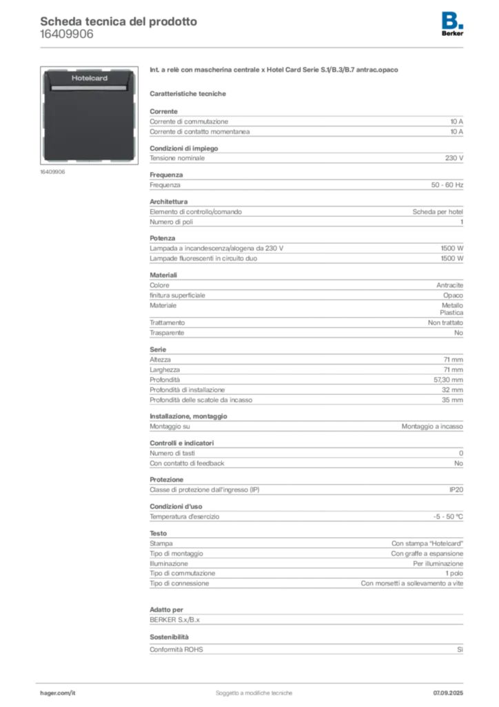 Immagine Berker Scheda tecnica del prodotto 16409906 | Hager Italia