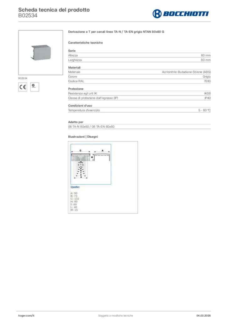Immagine Bocchiotti Scheda tecnica del prodotto B02534 | Hager Italia
