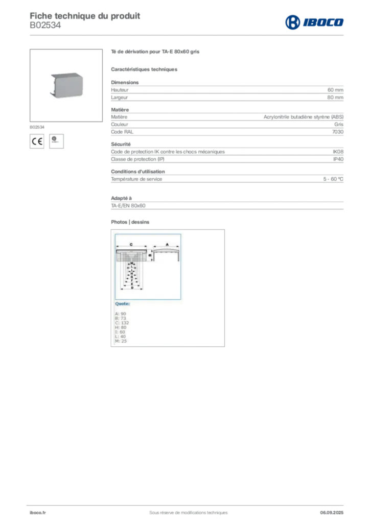 Image Iboco Fiche technique du produit B02534 | Hager France