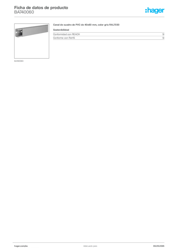 Imagen Hager Ficha de datos de producto BA740060 | Hager España