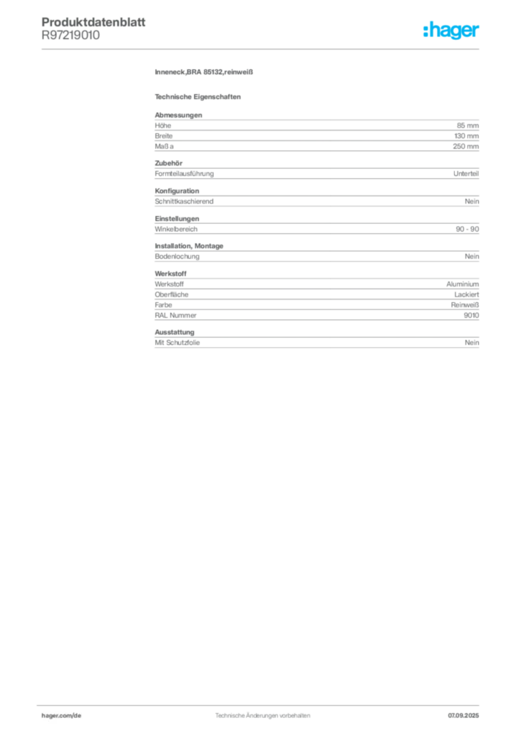 Bild Hager Produktdatenblatt R97219010 | Hager Deutschland