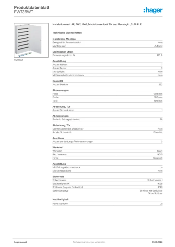 Bild Hager Produktdatenblatt FW736WT | Hager Deutschland