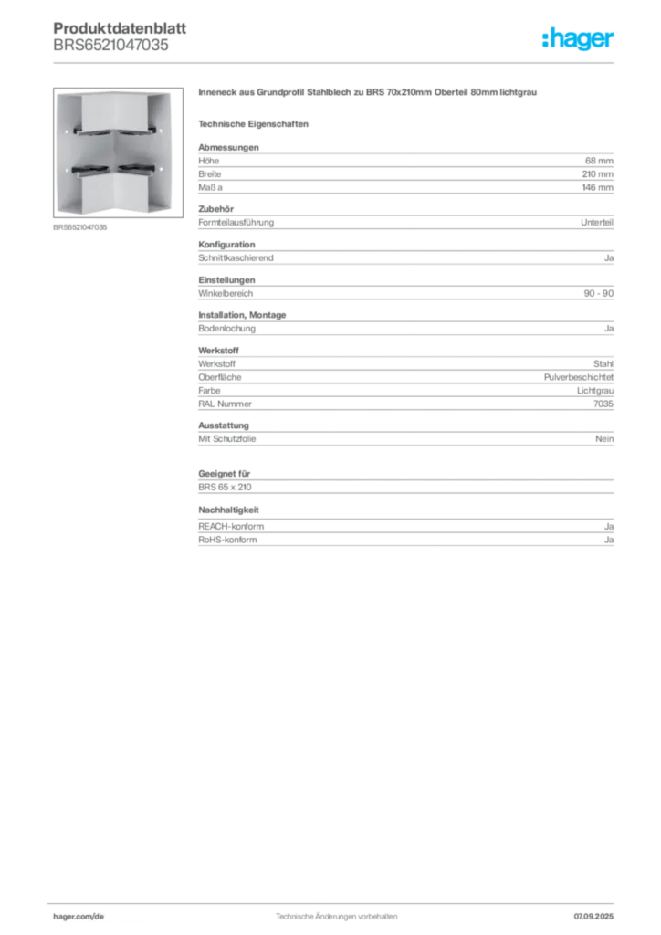 Bild Hager Produktdatenblatt BRS6521047035 | Hager Deutschland