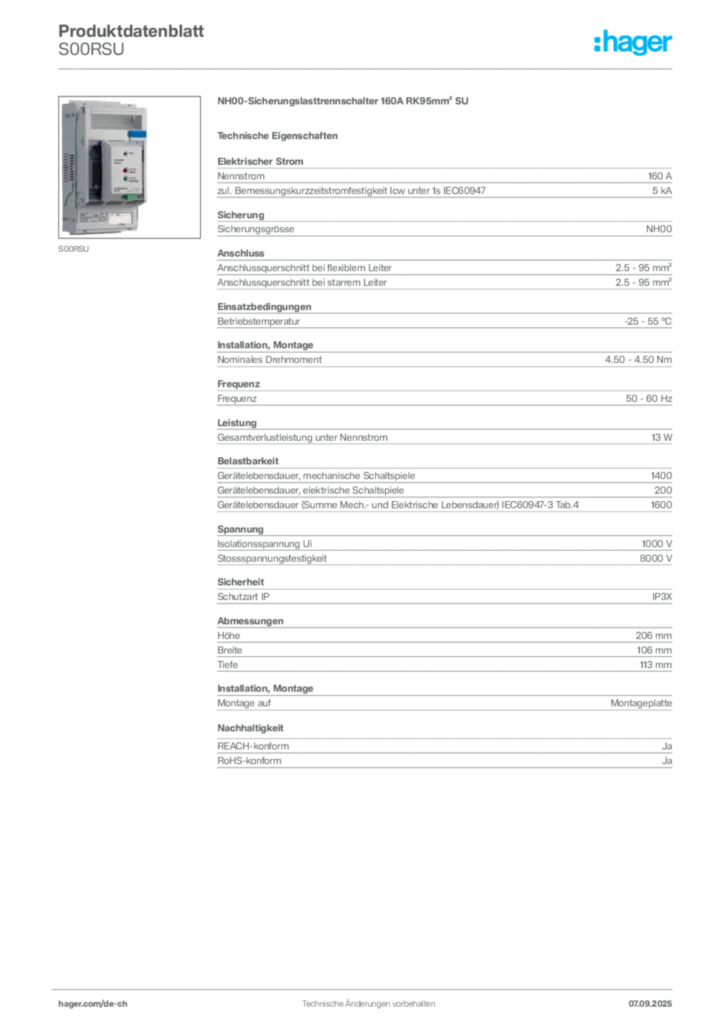 Bild Hager Produktdatenblatt S00RSU | Hager Schweiz
