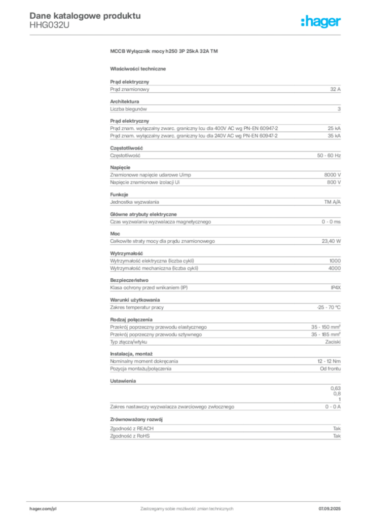 Zdjęcie Hager Dane katalogowe produktu HHG032U | Hager Polska