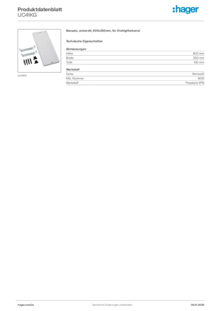 Bild Hager Produktdatenblatt UC41KG | Hager Deutschland