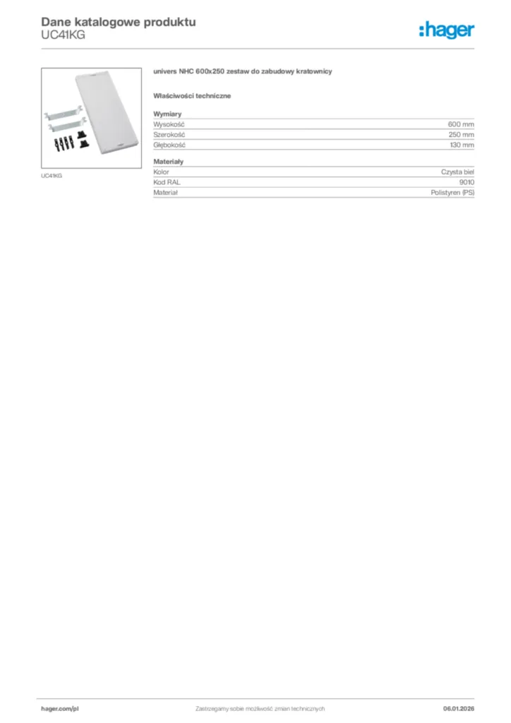 Zdjęcie Hager Karta katalogowa UC41KG | Hager Polska