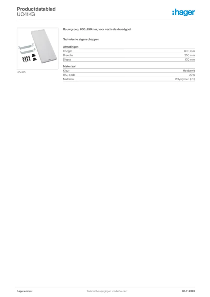 Afbeelding Hager Productdatablad UC41KG | Hager Nederland